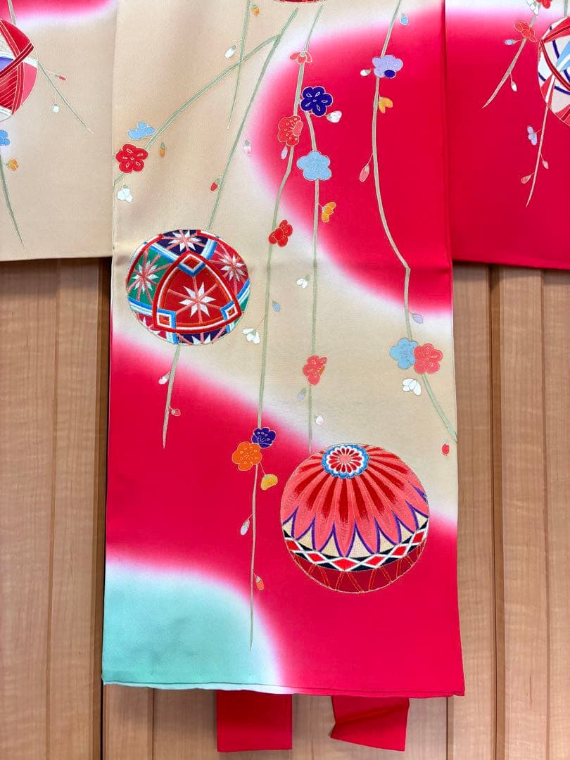 手鞠柄 3歳 女の子 七五三 金彩 刺繍 正絹 お祝い 祝い着 着物