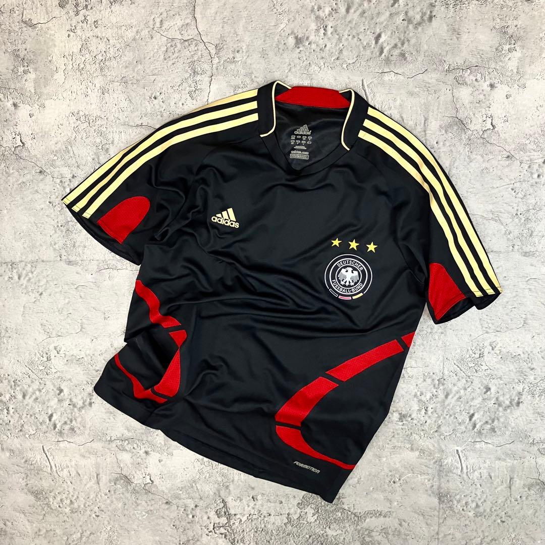 adidas サッカードイツ代表 トレーニングシャツ 古着 三本線 ブラック