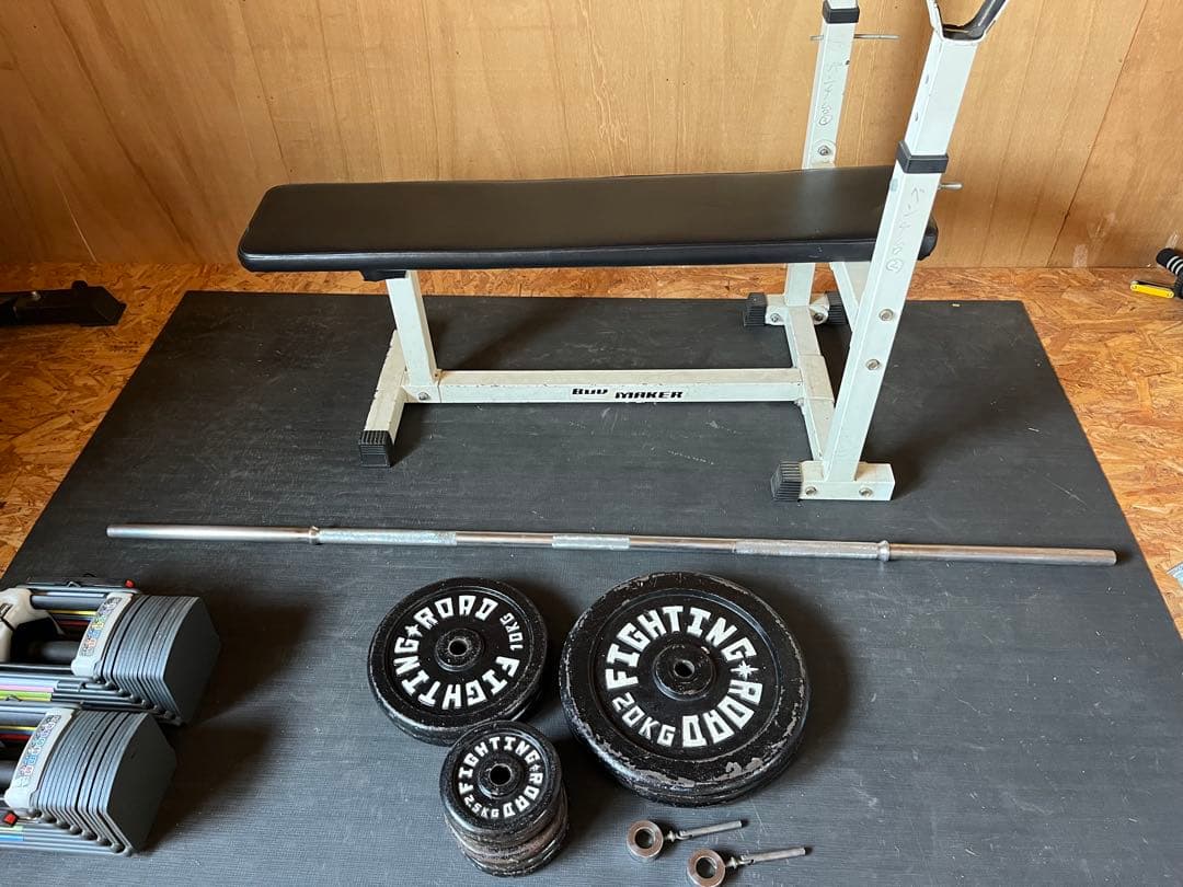 【引取希望】FIGHTING ROADウエイトプレート、ベンチセット　約75kg