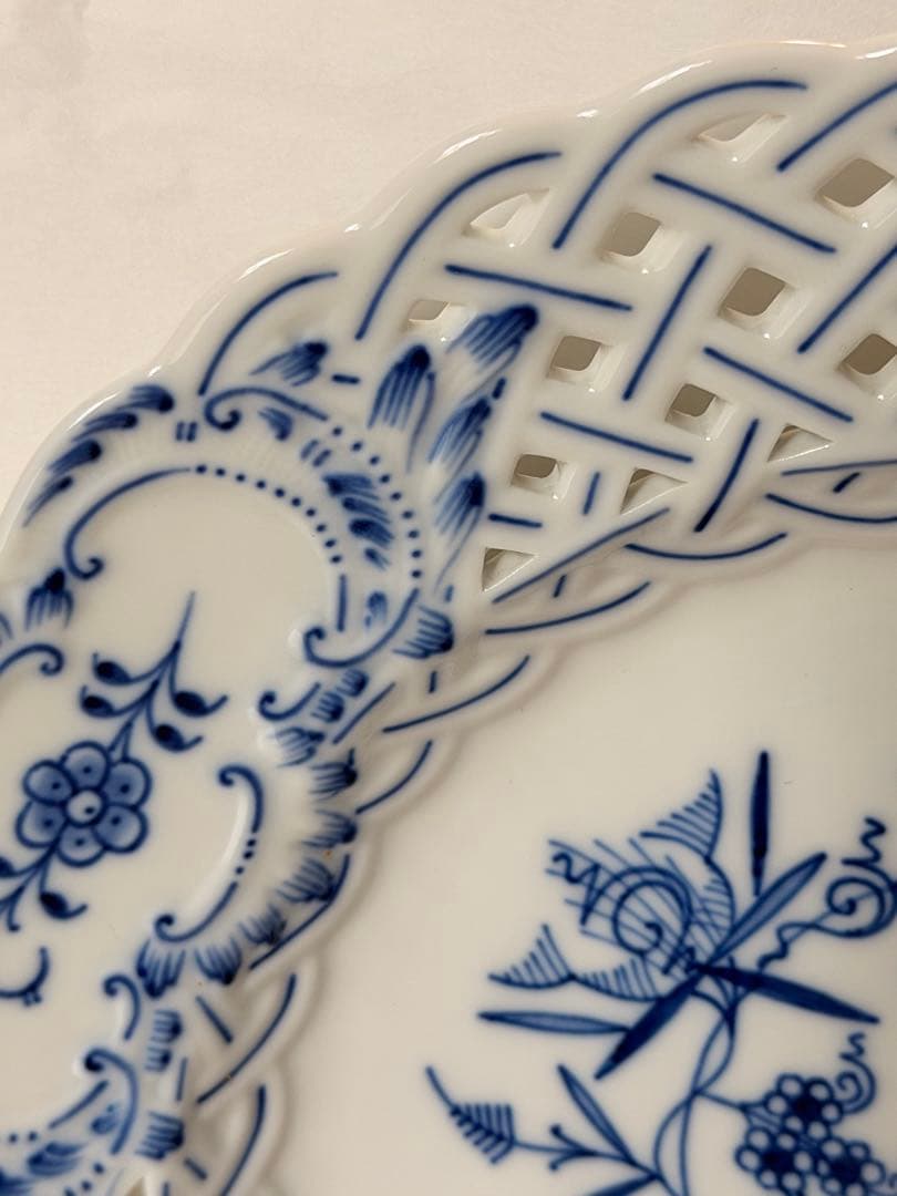 #マイセン Meissen ブルーオニオン 透かし彫り プレート直径 約20cm