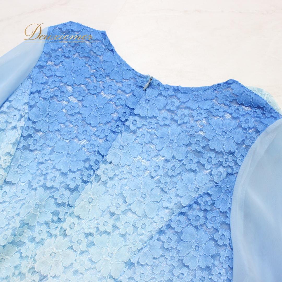 【美品 タグ付き社交ダンス衣装】ワンピース ドレス ACROSS 青 水色 花柄