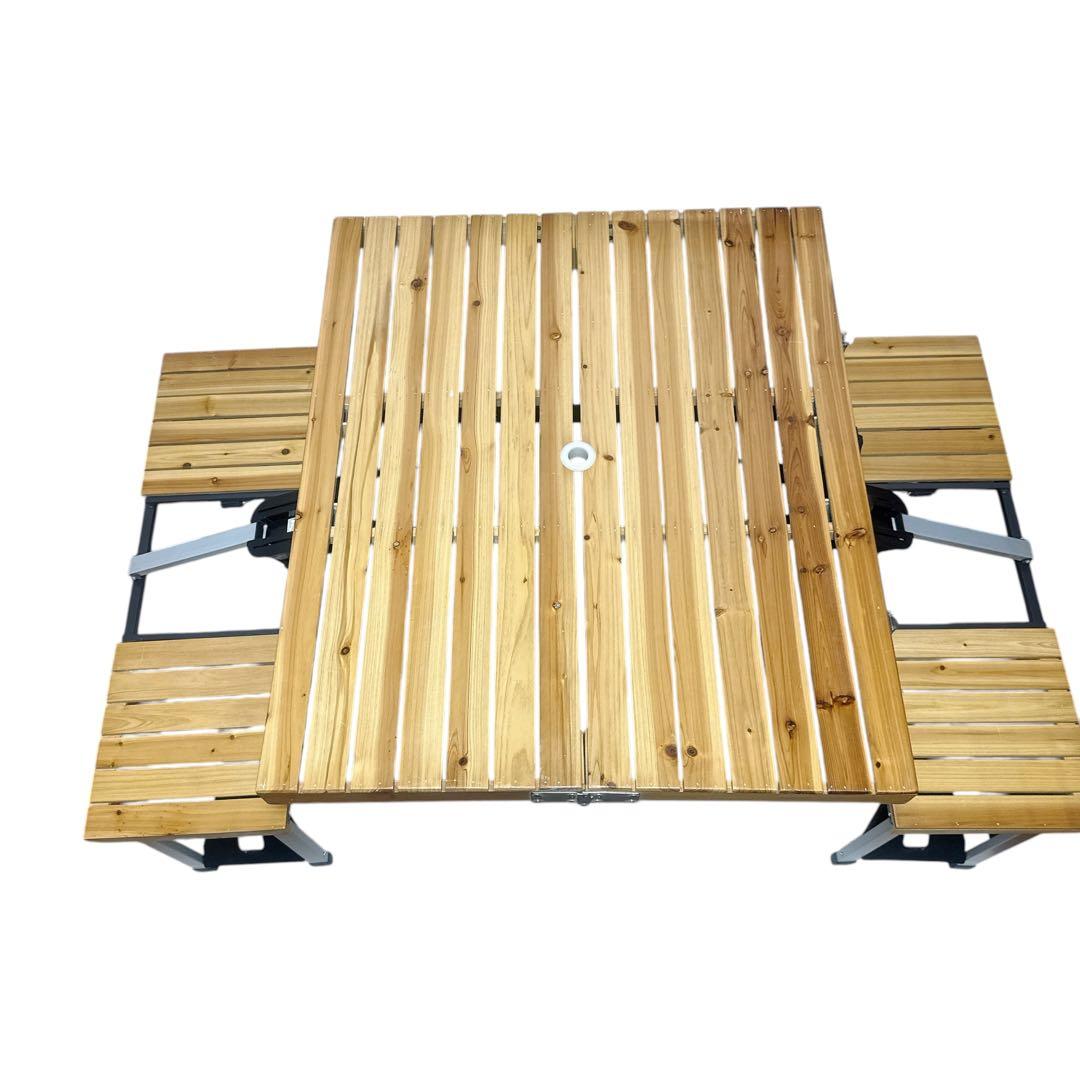 【折りたたみ式】ウッドテーブル 椅子 一体型 テーブルセット　椅子4脚付