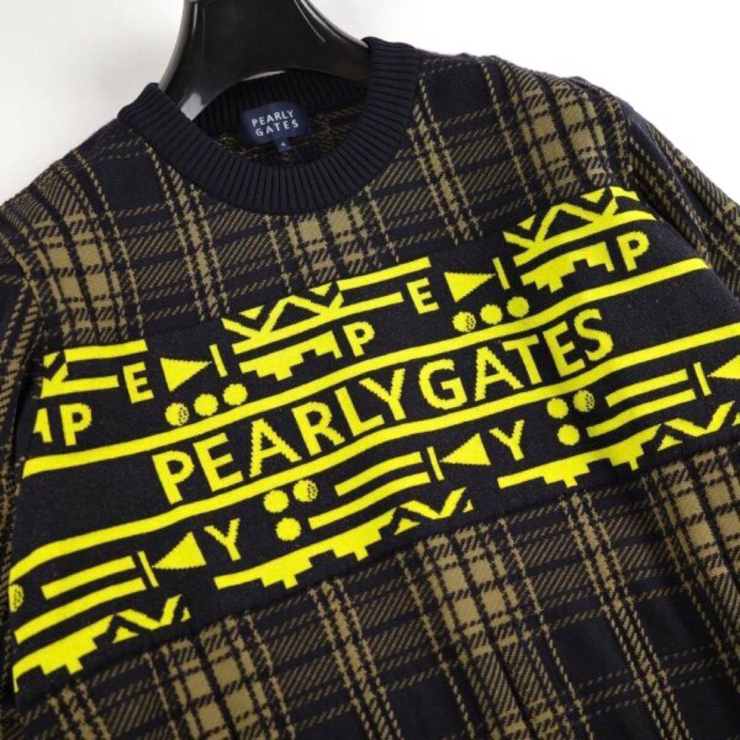 【PEARLY GATES】メンズ ジャガード クルーネックニット プルオーバー