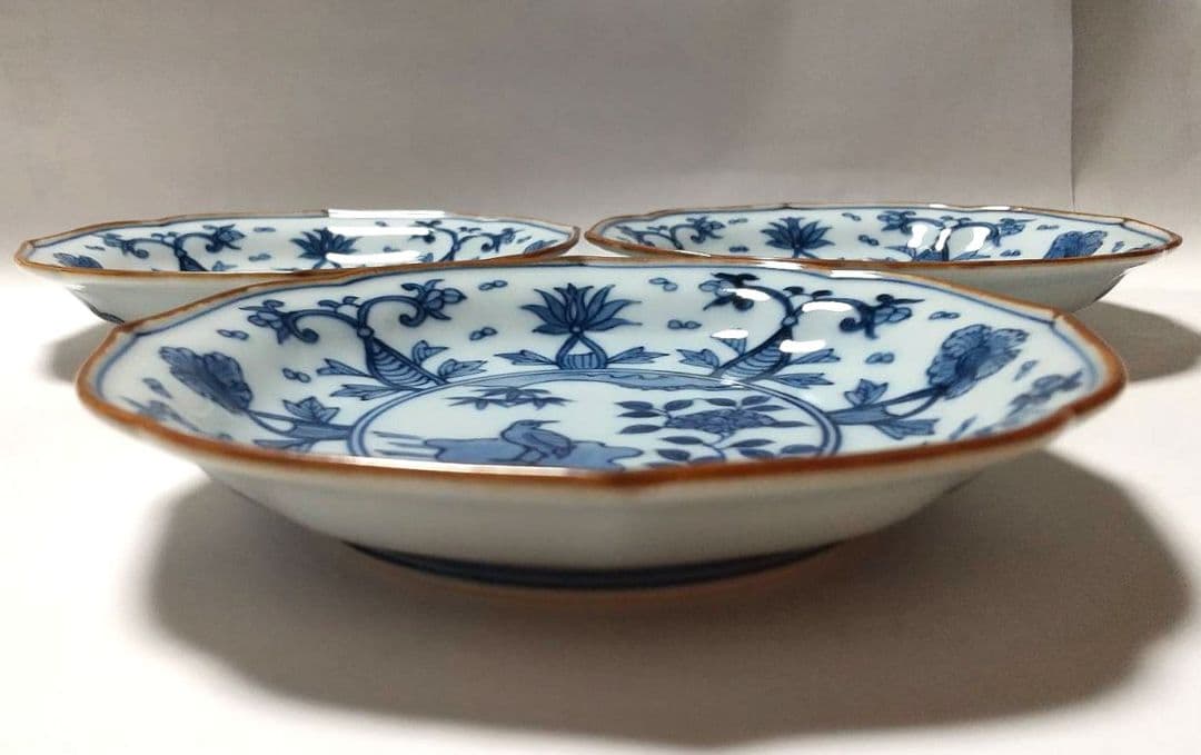 【未使用品】 源右衛門窯 染付 花鳥見込 銘々皿 3枚組【バラ売り可】