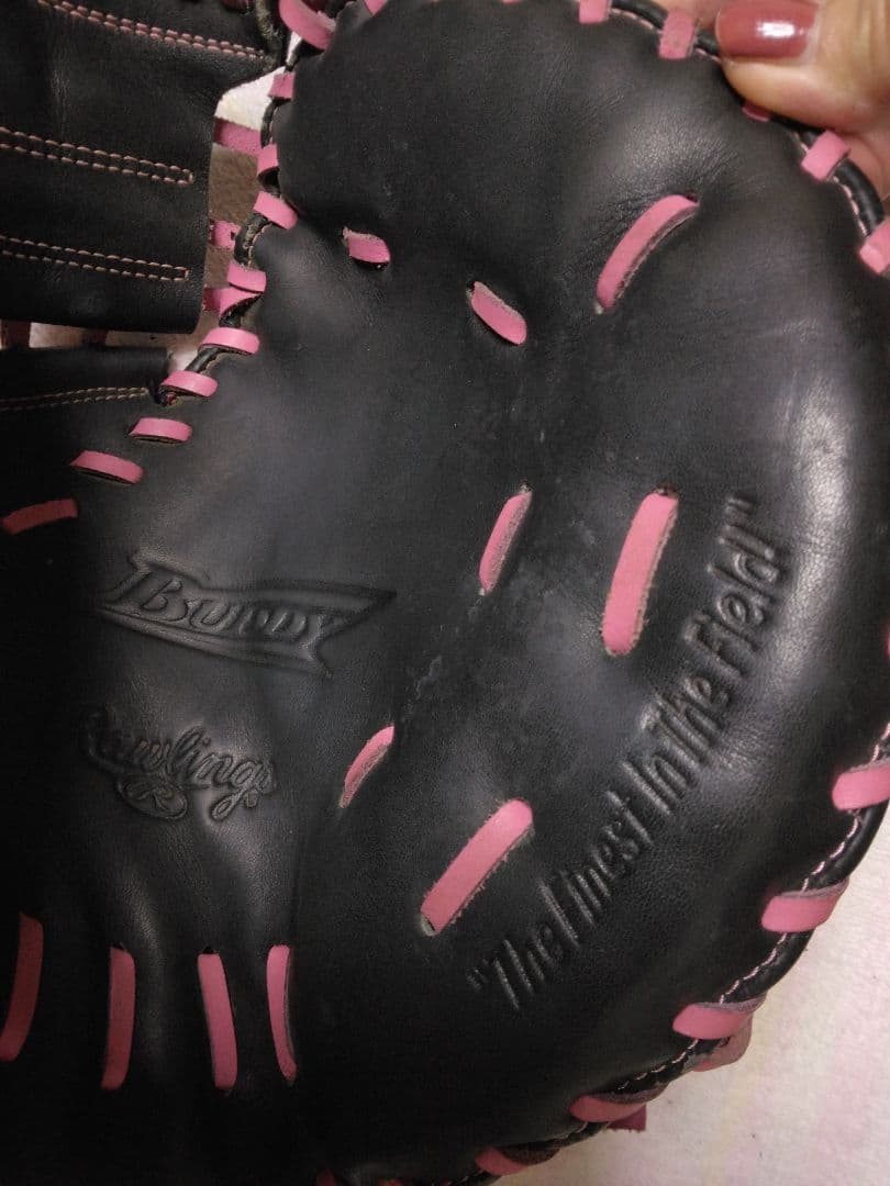 中古Rawlings ソフト　キャッチャーミット黒/ピンク 右投げ　成人男性用