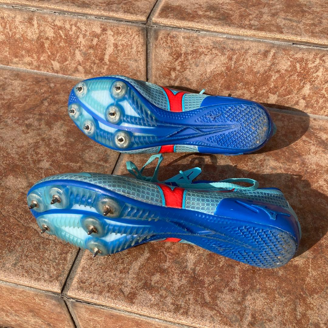 ミズノ水色オレンジ スパイクシューズ 陸上競技用　25.5cm 短距離用