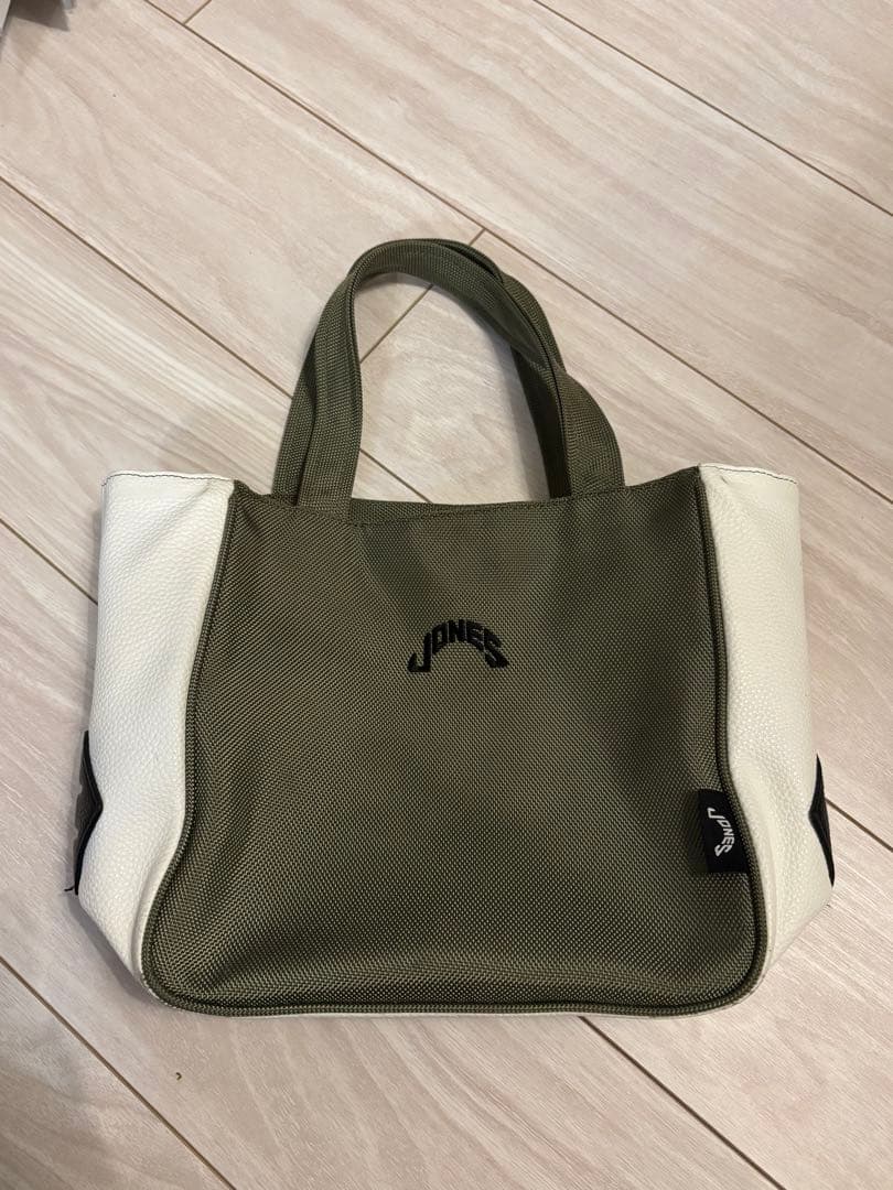 【美品】JONES ジョーンズ　トートバッグ／ラウンドバッグ（カーキ）