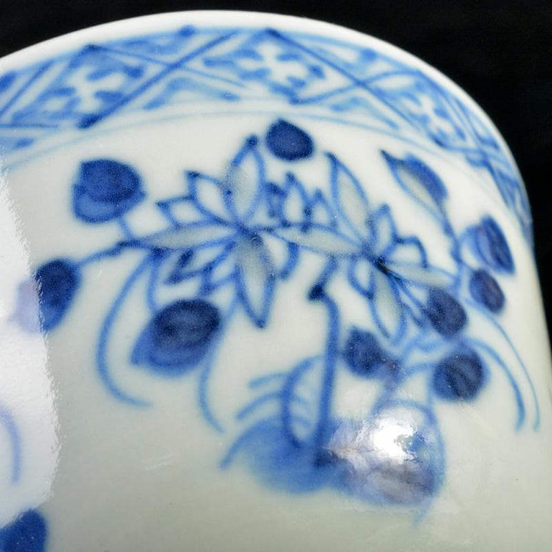 煎茶道具　康煕年製款　青花蓮花文　透蛍手煎茶碗　六客　H　R7457