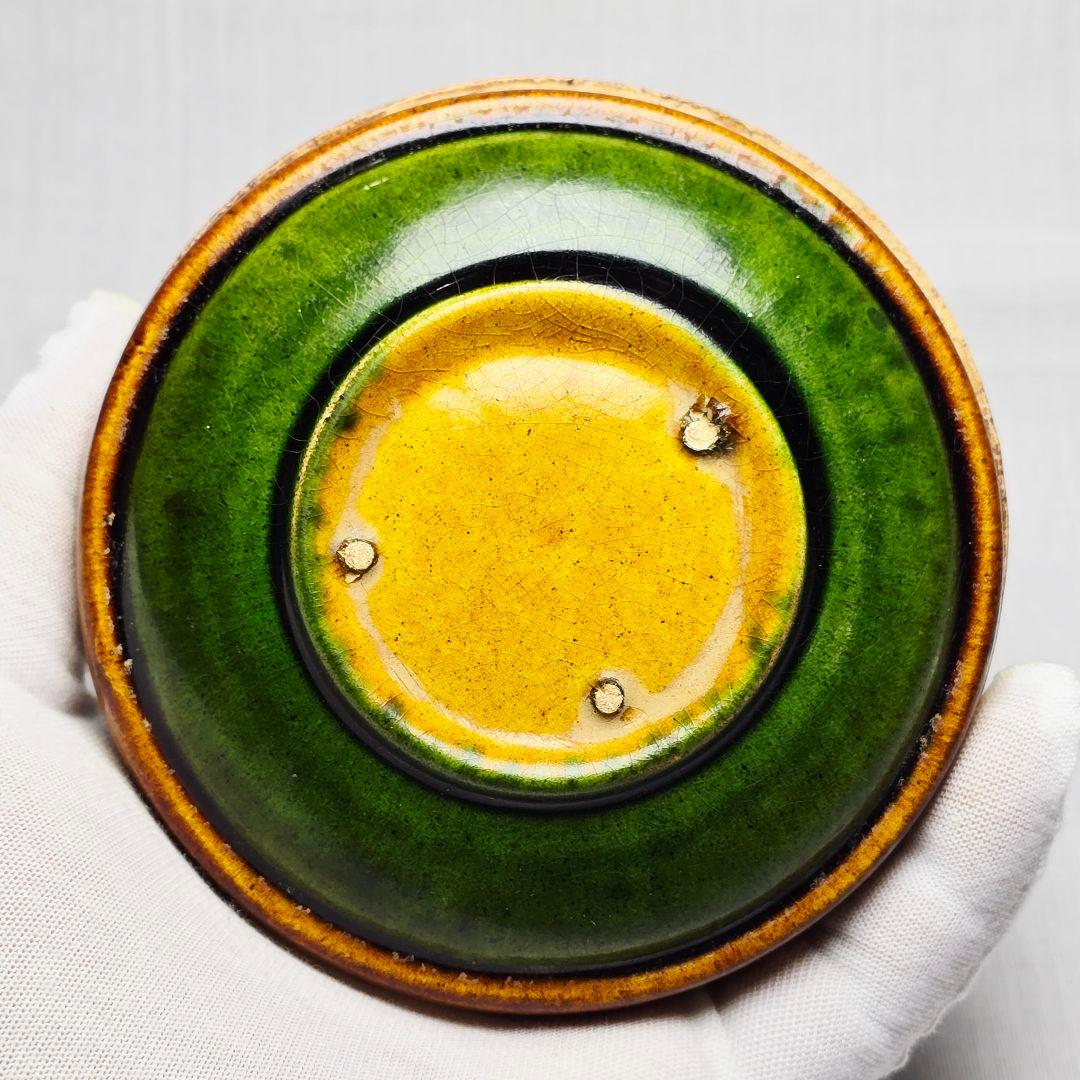 舶来品 古磁 唐三彩 陽刻 福禄長寿紋 香合 粉合 茶道具 文房具 中国古美術