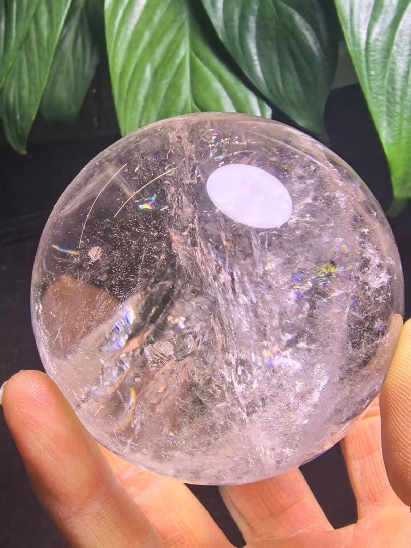 天然石 ビックサイズ　虹あり水晶のスフィア　丸玉YY862G.297