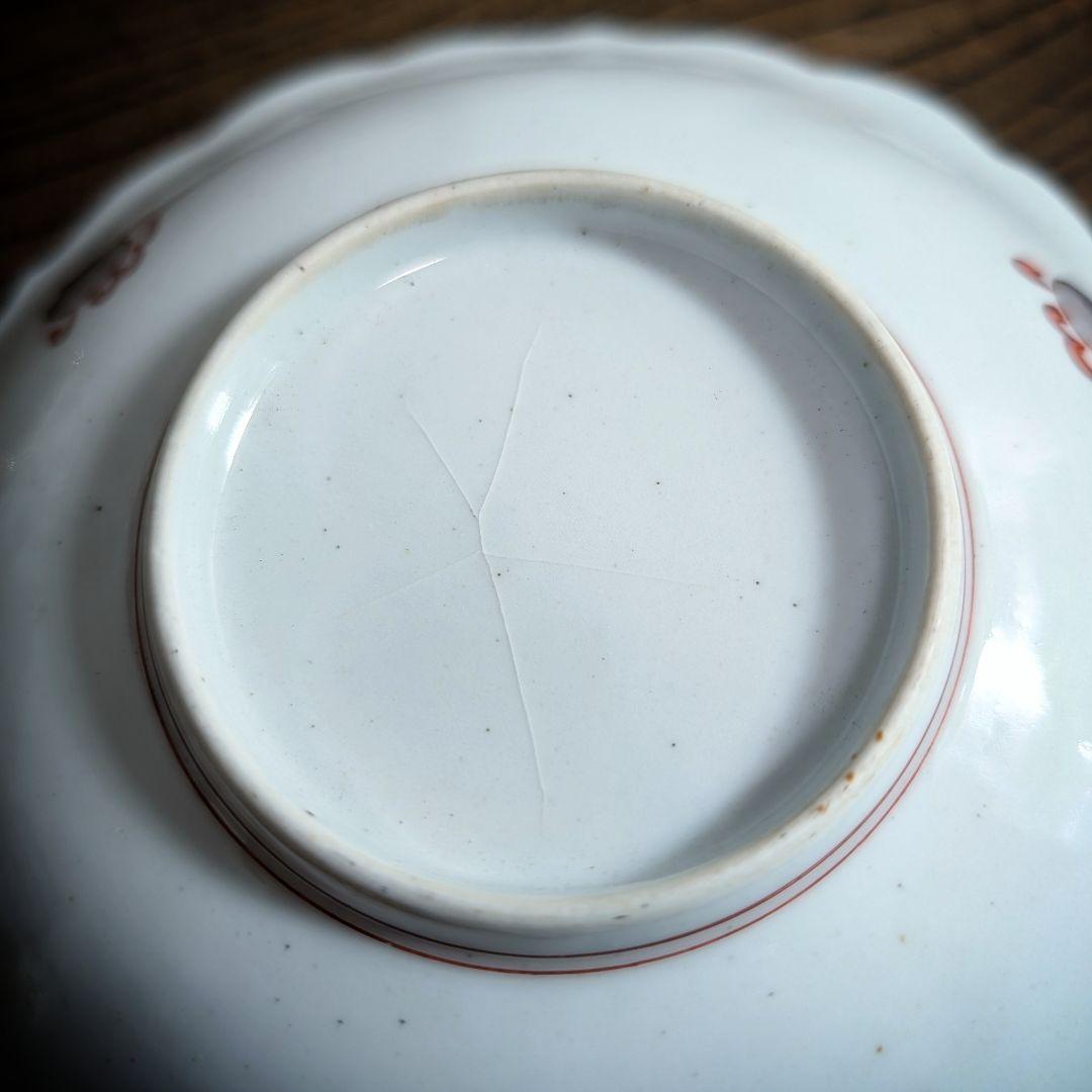 明治　九谷　陽刻金彩　輪花皿 寿老人　唐子図　鳳凰龍雲　稀少景色
