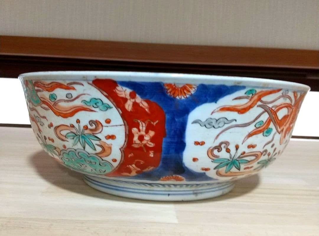 値下げ❕古伊万里　染錦　見込みに笹　区割 鳳凰　大鉢