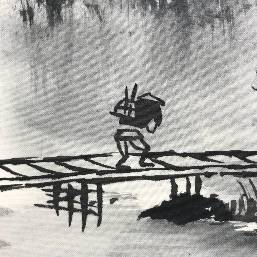 真作/春山/山水帰樵図/山水図/帰路図/掛軸☆宝船☆AE-276