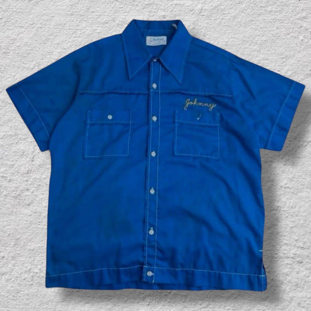 ヒルトンボーリングシャツ70s刺繍USA製チェーンステッチvintage古着M