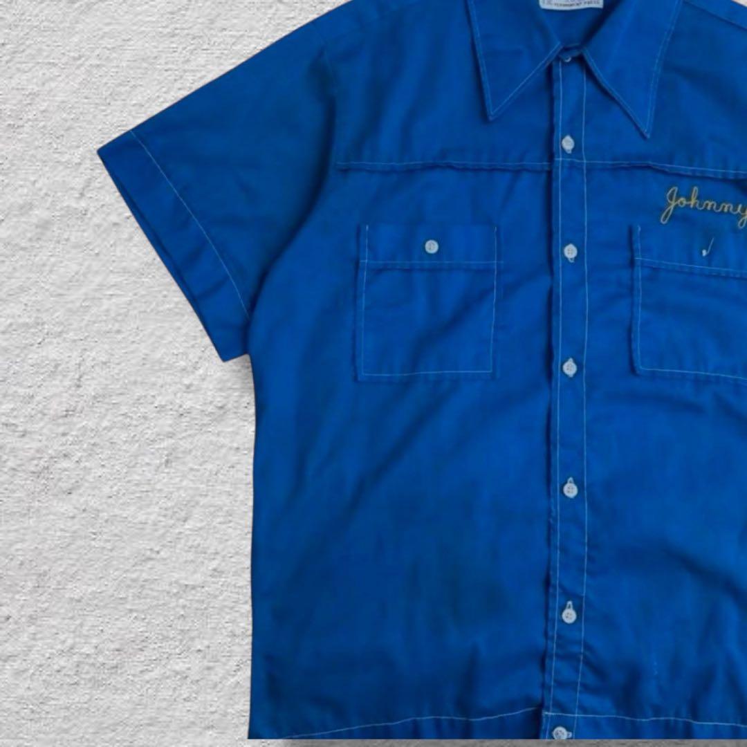 ヒルトンボーリングシャツ70s刺繍USA製チェーンステッチvintage古着M