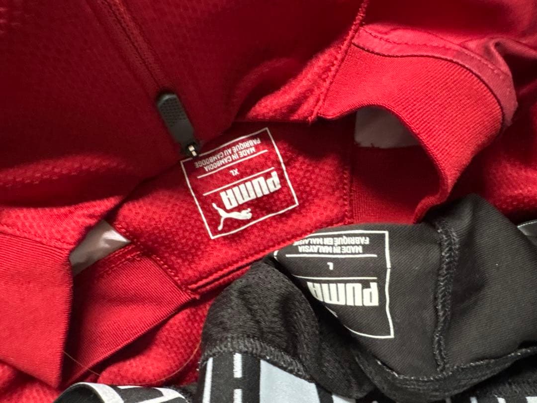 PUMA 赤 長袖シャツ & 黒 ジャージパンツ セット
