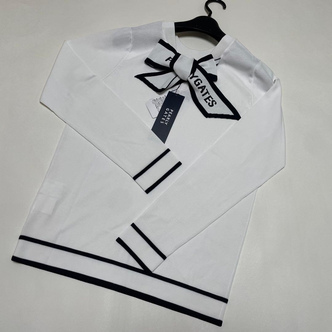 【新品】パーリーゲイツ☆リボンタイ付き光栓セーター☆0size
