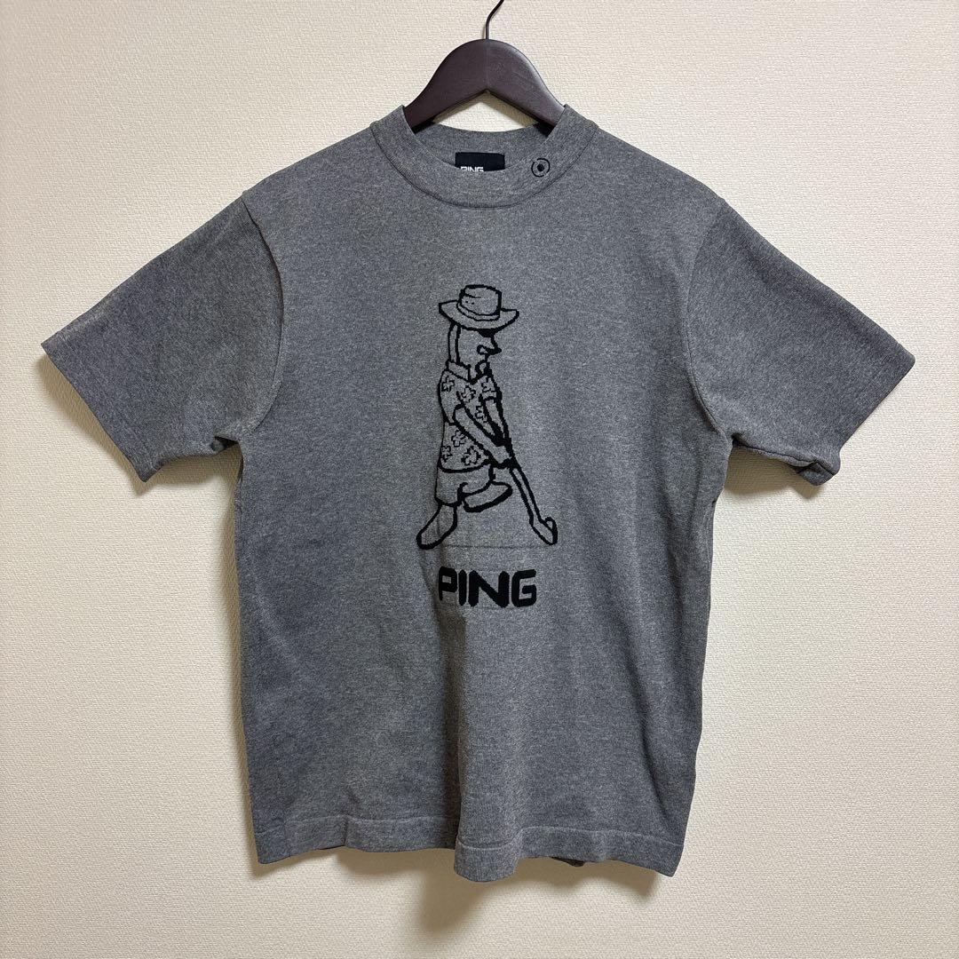 【美品】PING ゴルフ 半袖ニットシャツ Mr.PING柄 メンズ