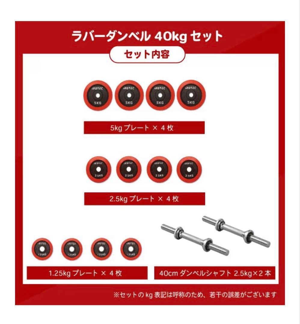 IROTEC アイロテック ラバー ダンベル 40kgセット 片手20kg×2個