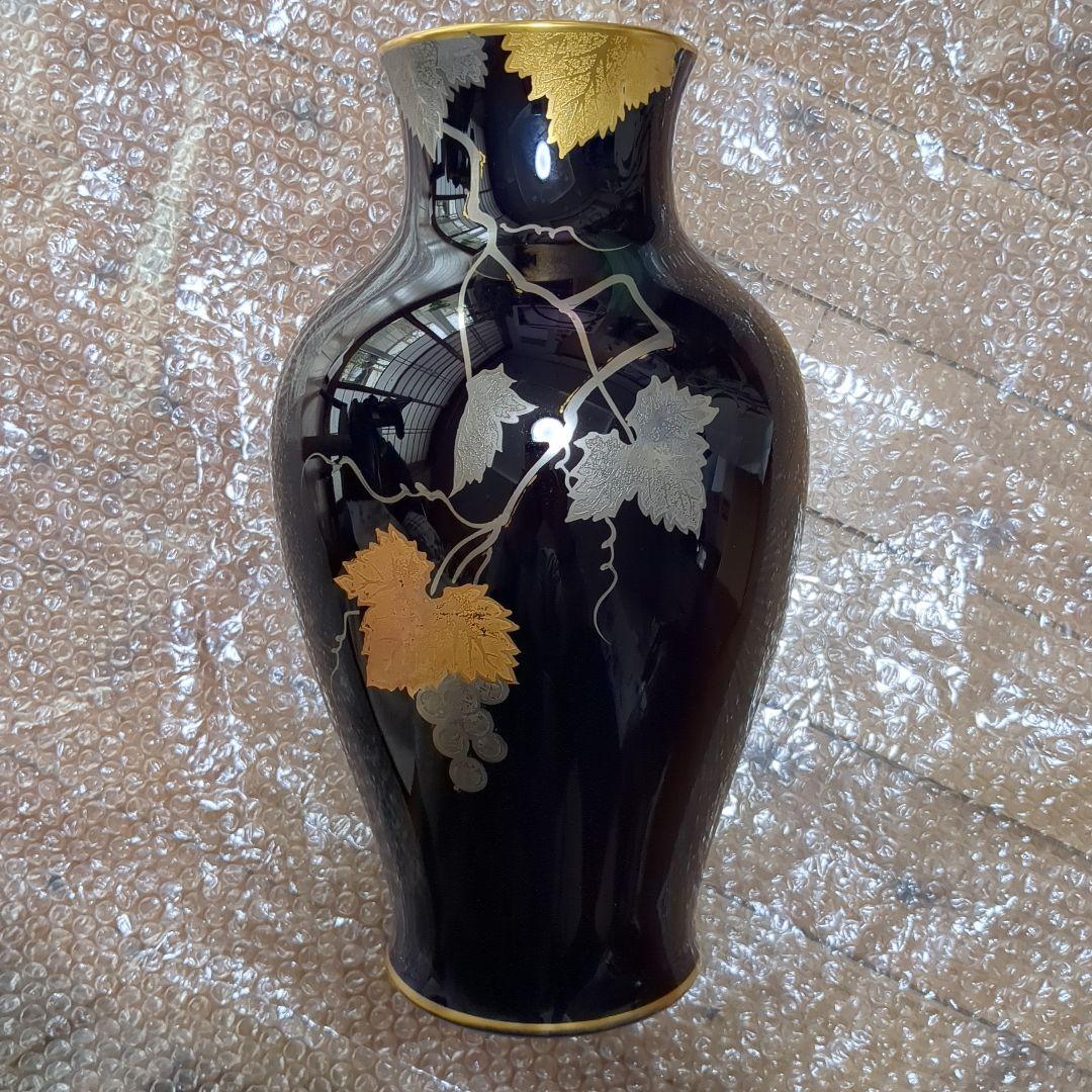 ❇️皇室御用達 大倉陶園 瑠璃金蝕葡萄花瓶❇️約３６cm❇️花入歴無し❇️