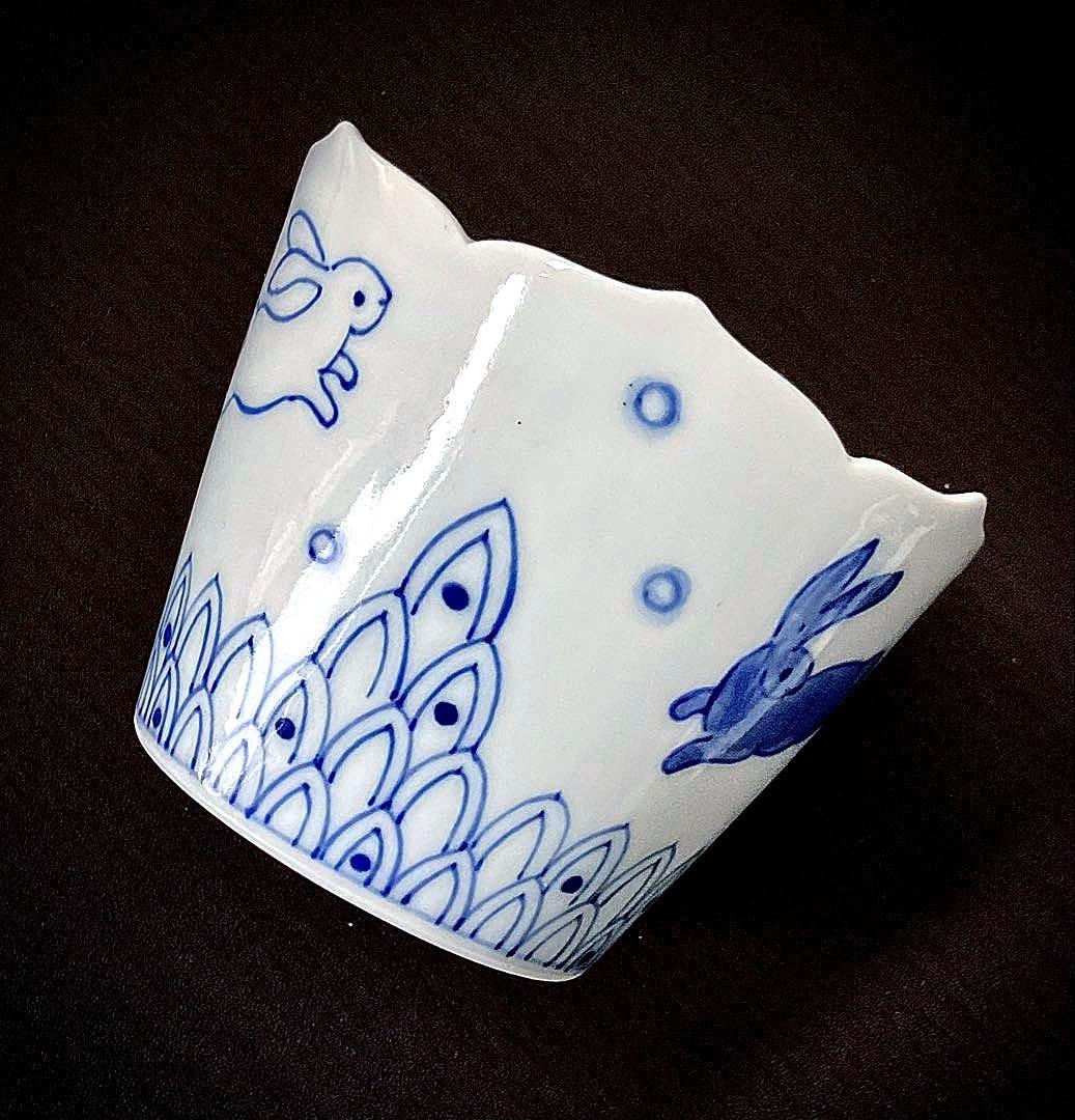 №８７３　天草•器峰窯　染付そば猪口　特注•特選品２客セット
