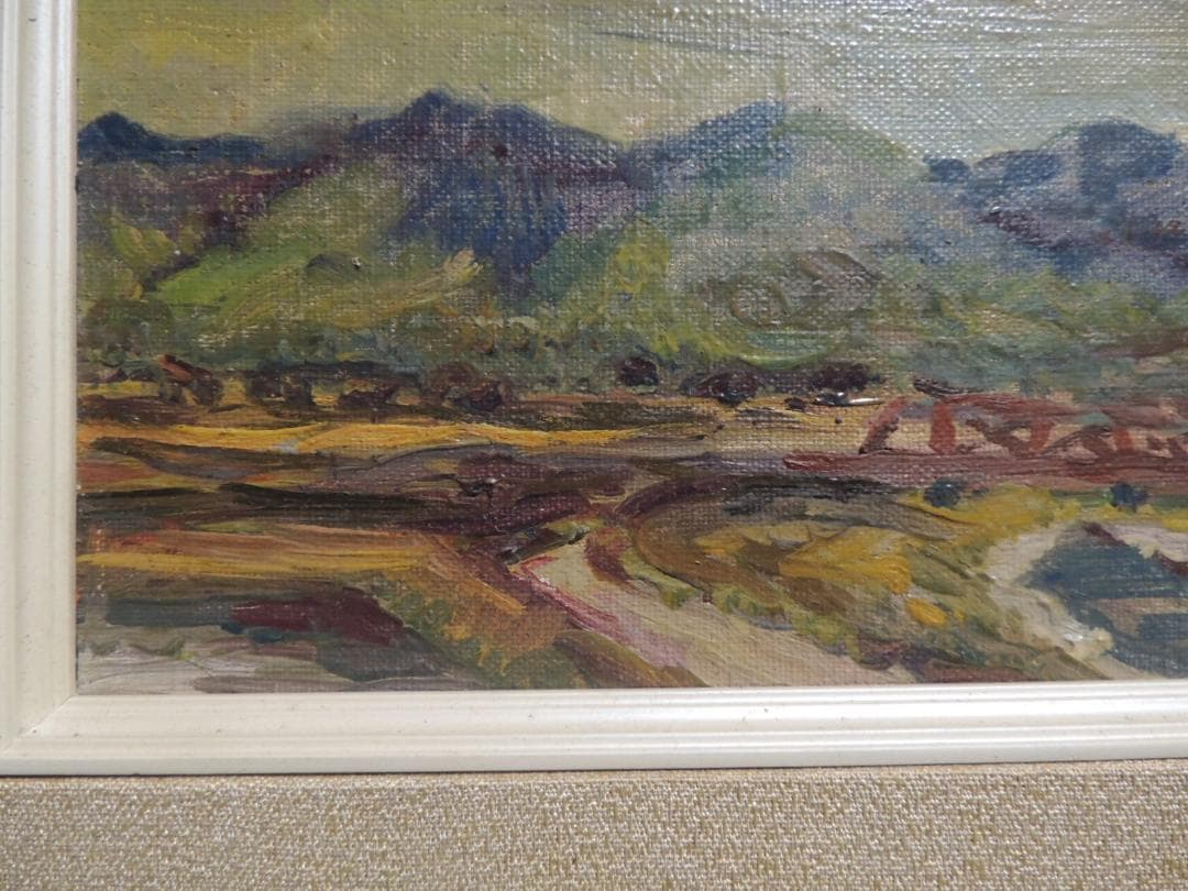 【模写】油絵「鉄橋のある風景」作者不明、サインなし＞昭和、大正、SM