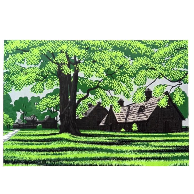 ☆大本靖☆「初夏の北大農場」木版画　◆北海道文化賞受章◆三三サイズ