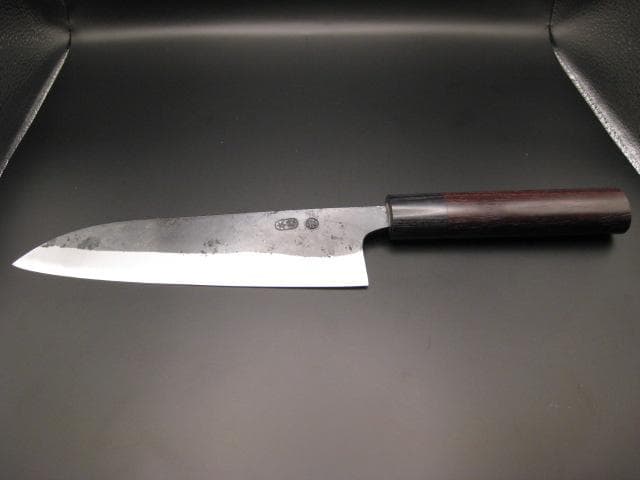 [新品未使用] 三徳包丁 180mm 白紙1号 黒打ち仕上げ 紫檀 丸形