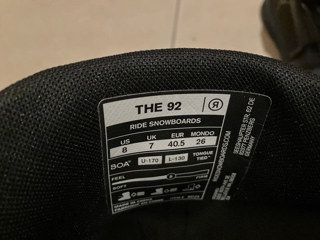 RIDE THE 92 26cm 25-26モデル (最新モデル) ブーツ