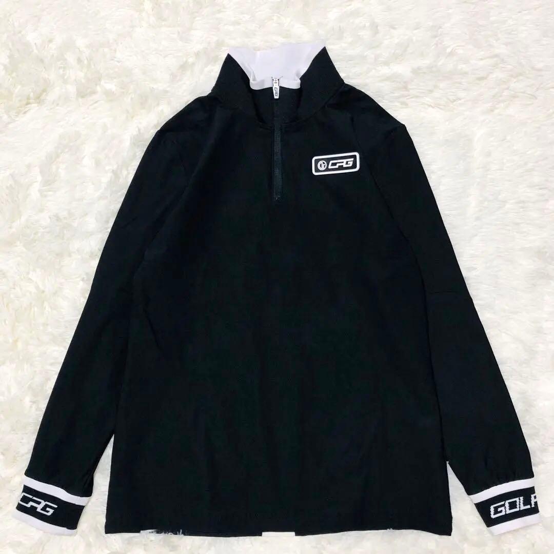美品♪CPGゴルフ モックネック ハーフジップ ゴルフシャツ 黒