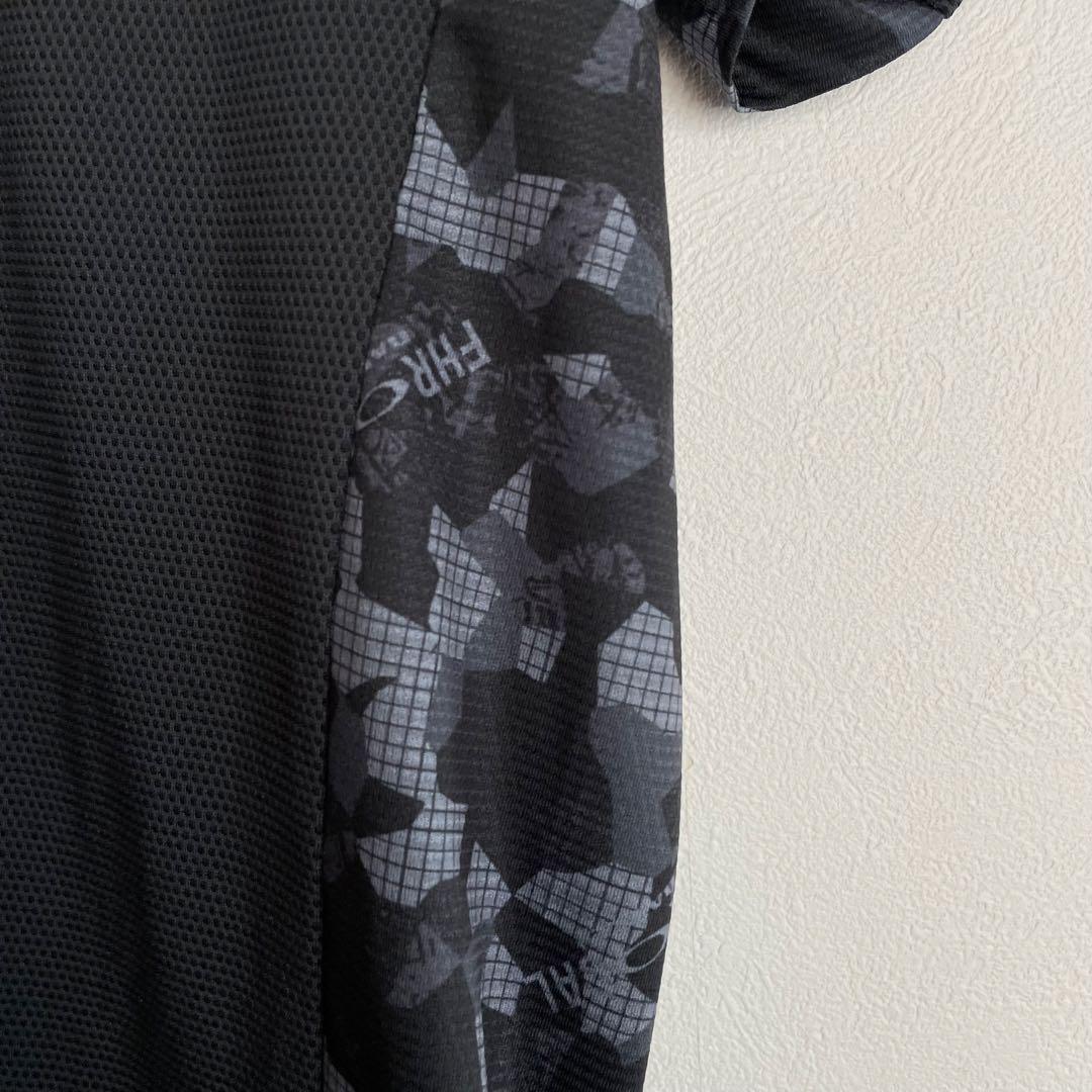 新品 オークリー ゴルフ モックネックシャツ 半袖 総柄 黒 M