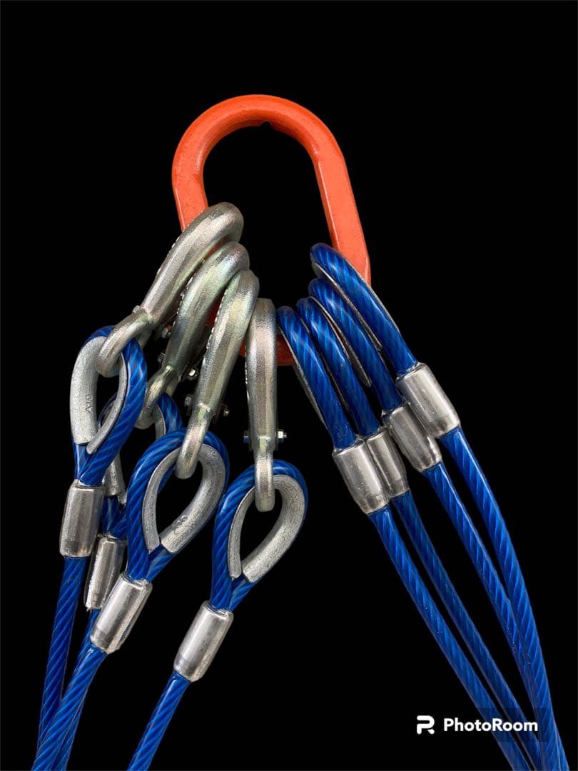 JIS品。4本吊。PVCワイヤースリング。青透明