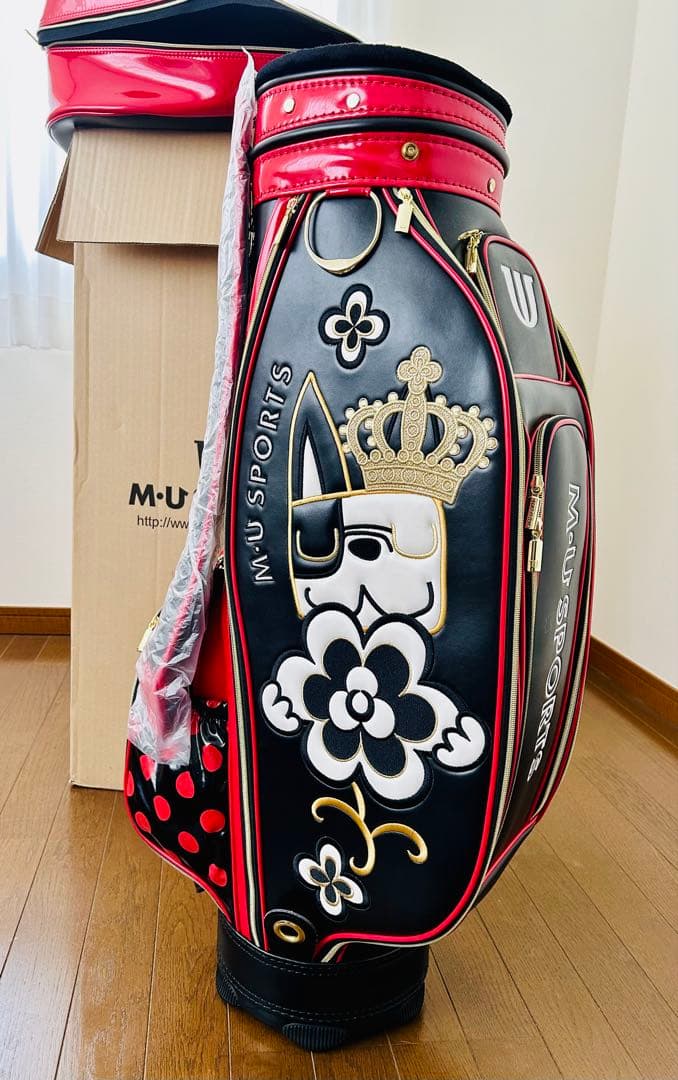 r*︎様 未使用品『M・U SPORTSウエサコ』キャディバッグ赤黒ゴルフバッグ