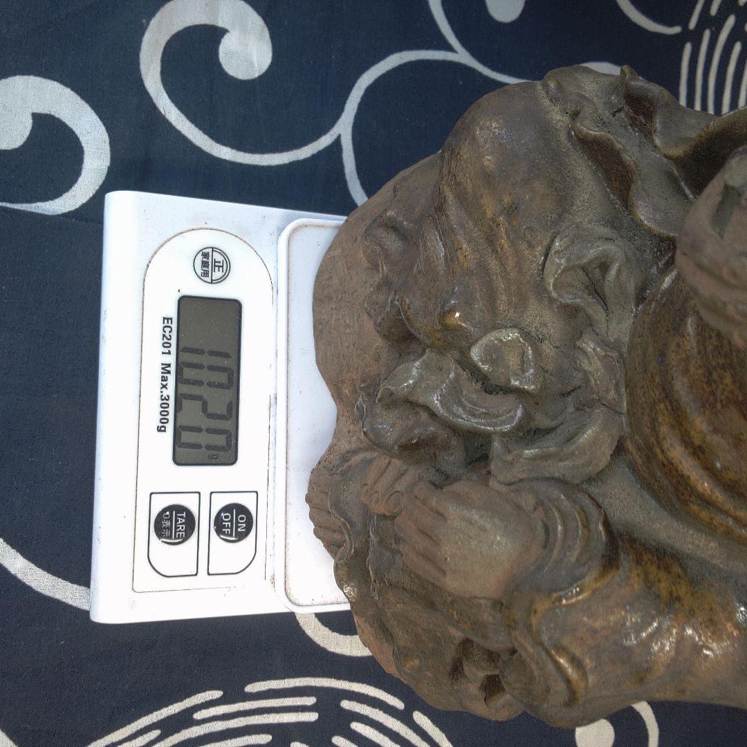 骨董９ 二六焼？親指欠損あります注意。陶器製 笑顔の僧侶像 約20cm