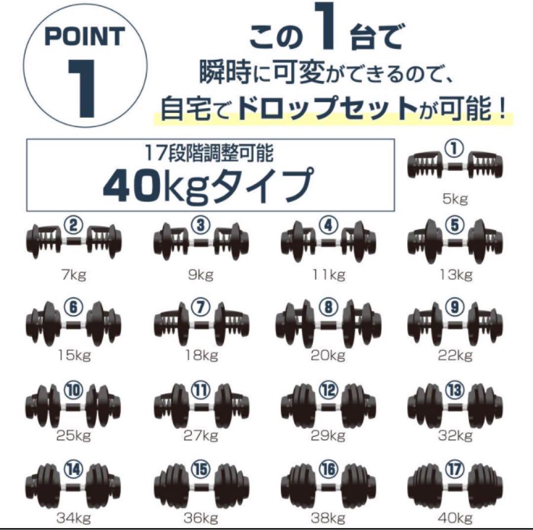 ダンベル 可変式 40kg 2個セット ブラック 多機能 アジャスタブル★／
