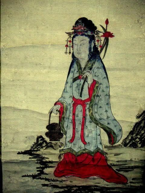 ♥掛軸　 唐土佛法中興　魚籃　観音像　人物　　掛け軸　観音様　骨董品