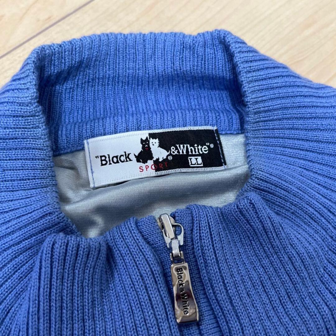 美品　ブラック&ホワイト　ニット　セーター　LL ジップアップ　ゴルフウェア
