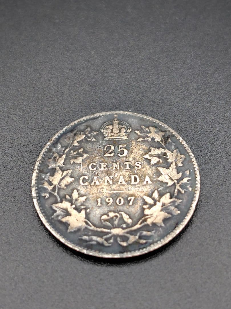 カナダ　25セント銀貨　No.385　1907年