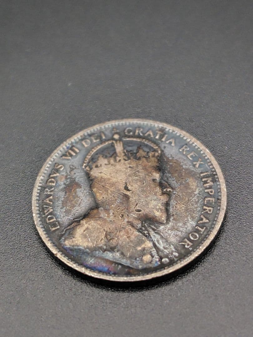 カナダ　25セント銀貨　No.385　1907年