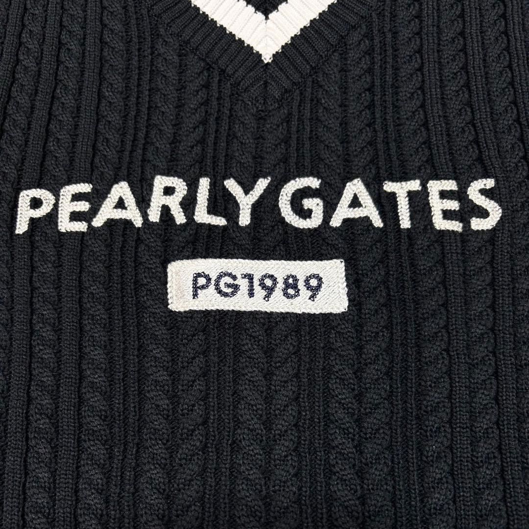 PEARLY GATES ケーブルニット ベスト ジレ ロゴ刺繍 黒 大きい6