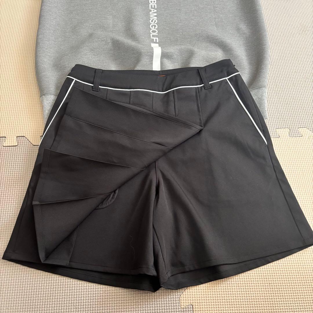 BEAMS GOLF プリーツ ラップキュロット ブラック S
