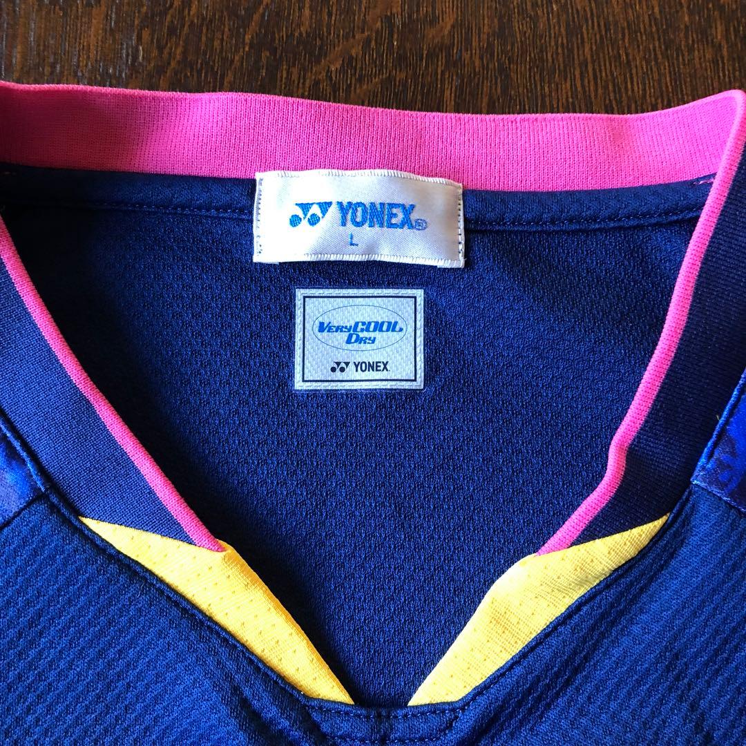 YONEX バドミントンシャツ L ネイビー/ピンク