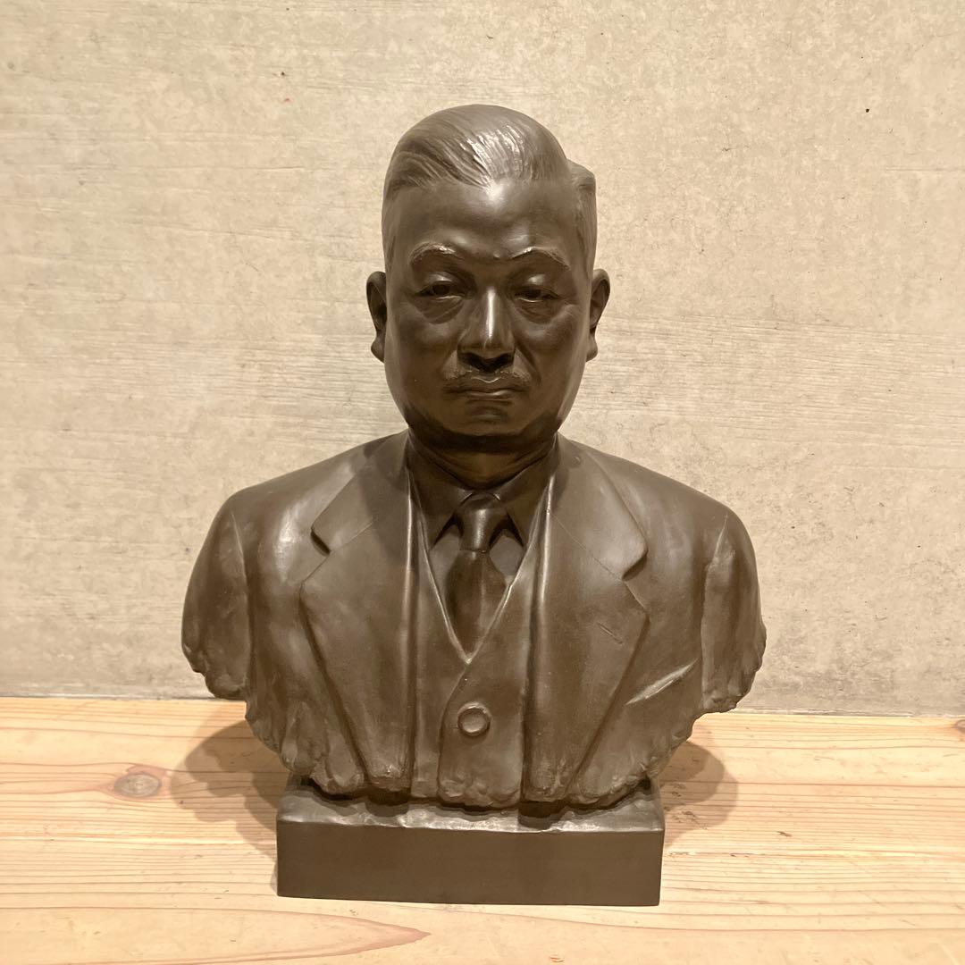 盛岡勇夫 作 ブロンズ 銅像 胸像 立体写真像 昭和レトロ 珍品 置物 飾り物