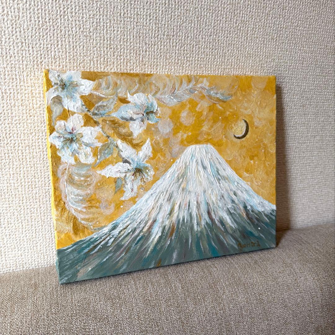【最終価格】お花と富士山のアクリル画　F3サイズ