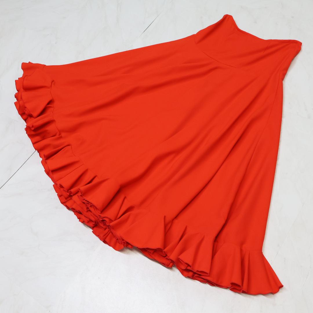 【美品 フラメンコ衣装】レッド ファルダ スカート ボランテ フリル 赤 無地