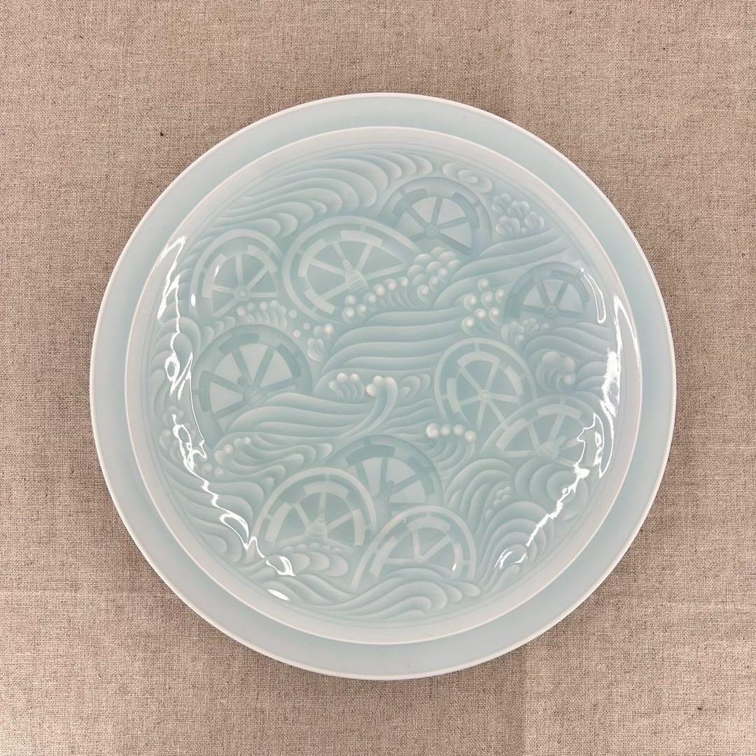 【新品未使用】久峯 久峰 林久男 青白磁 飾り皿 大皿 黄綬褒章