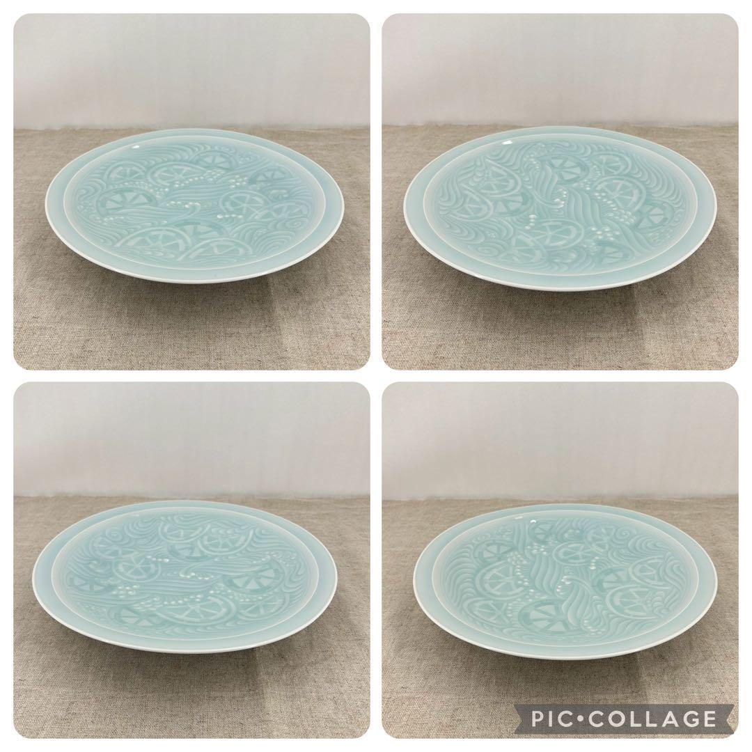 【新品未使用】久峯 久峰 林久男 青白磁 飾り皿 大皿 黄綬褒章