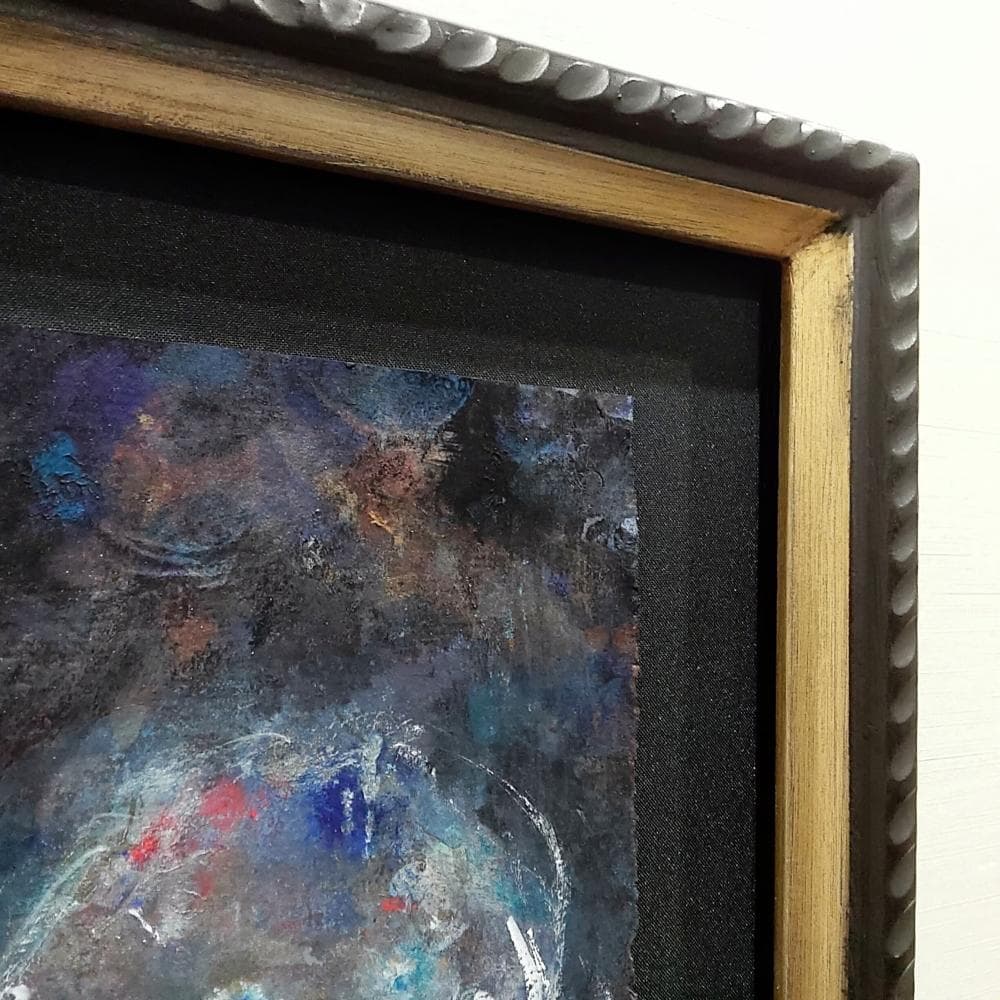 内野隆文　肖像　人物画　絵画　現代アート　アンティークペーパー　古紙　額縁