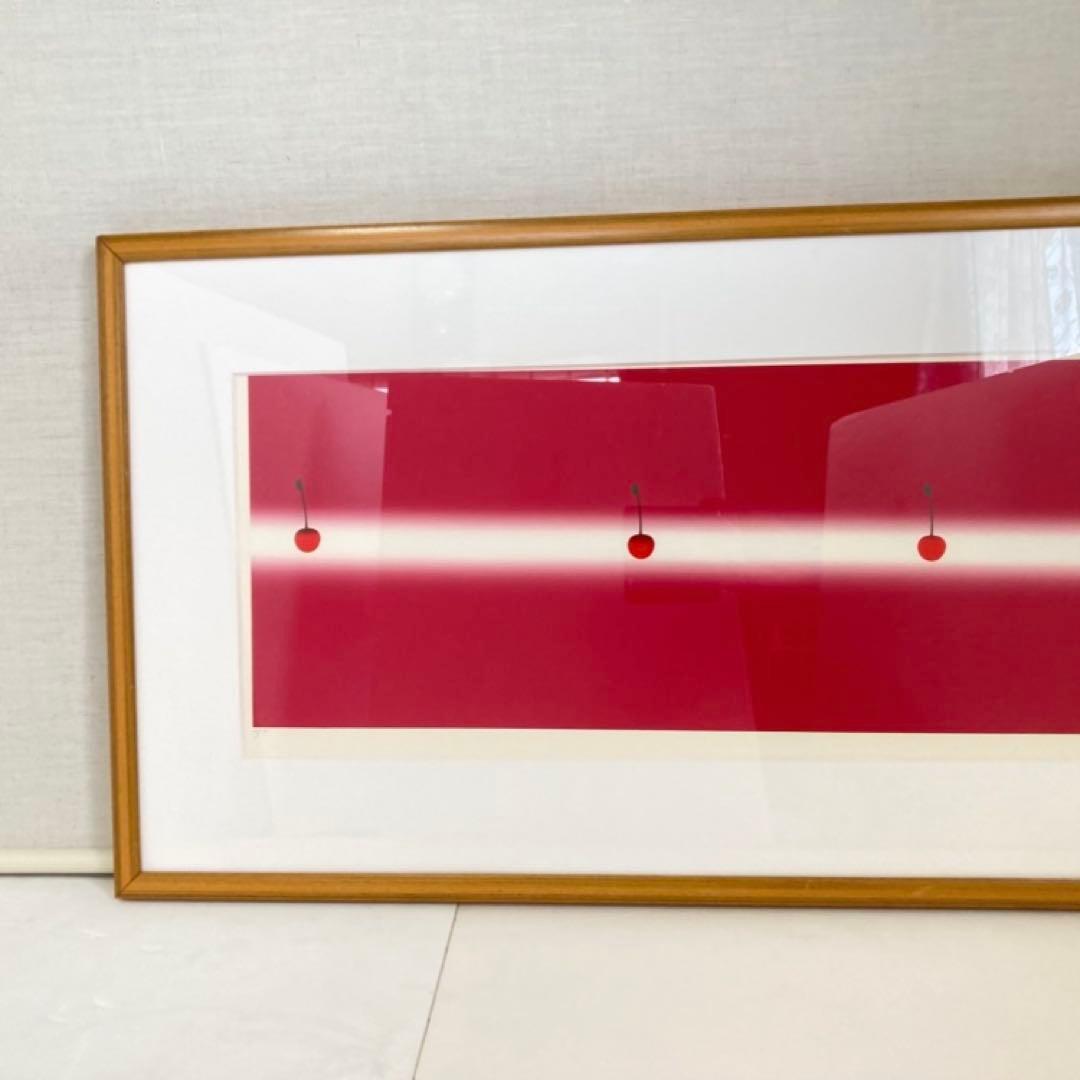 中村憲之 さくらんぼ シルクスクリーン 大型 横長 赤色 ポップ モダン レトロ
