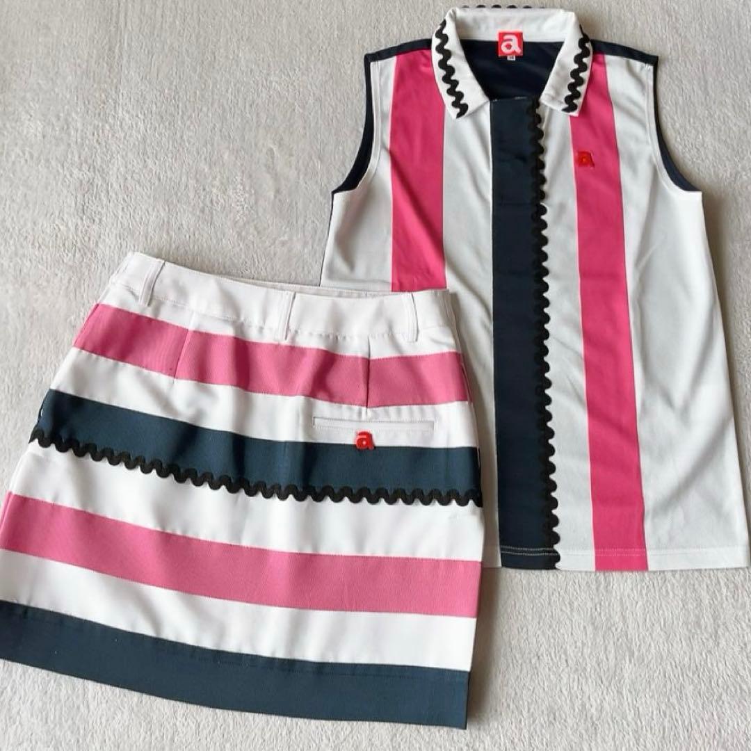 極美品　アルチビオ　セットアップ　ポロシャツ　スカート　ストライプ　ピンク